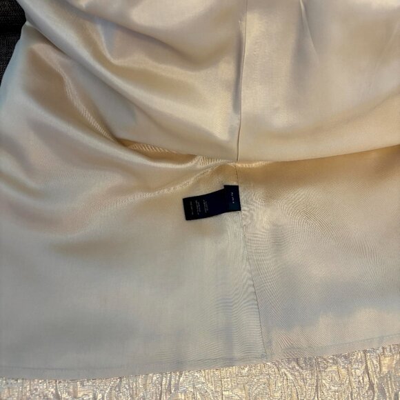 BCBG Gold Brocade Mini Dress – Adjustable Straps, Fully Lined, Elegant Cutout 4 - Picture 9 of 11